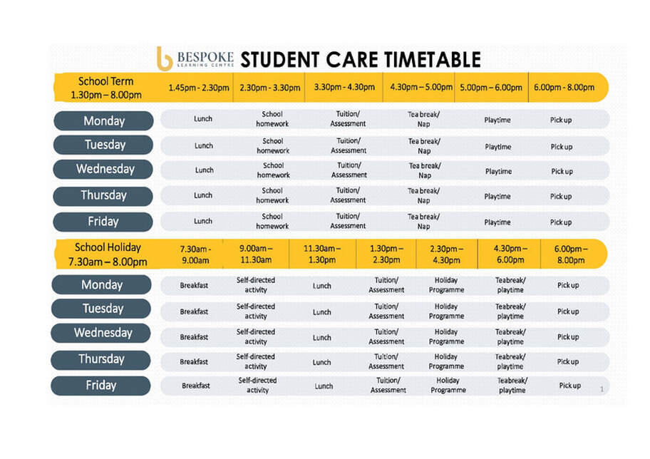 Punggol student care timetable and 2025 price list